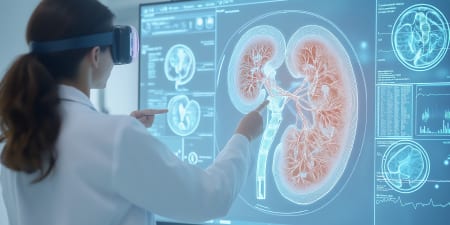 An urologist performs an advanced digital imaging studies for vaginal fistulas.