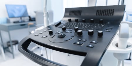 An ultrasound scan machine to diagnose bladder issues due to lower track infection.