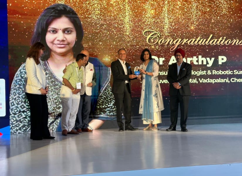 Dr. Aarthy honored at the Healthcare Excellence Awards Ceremony.