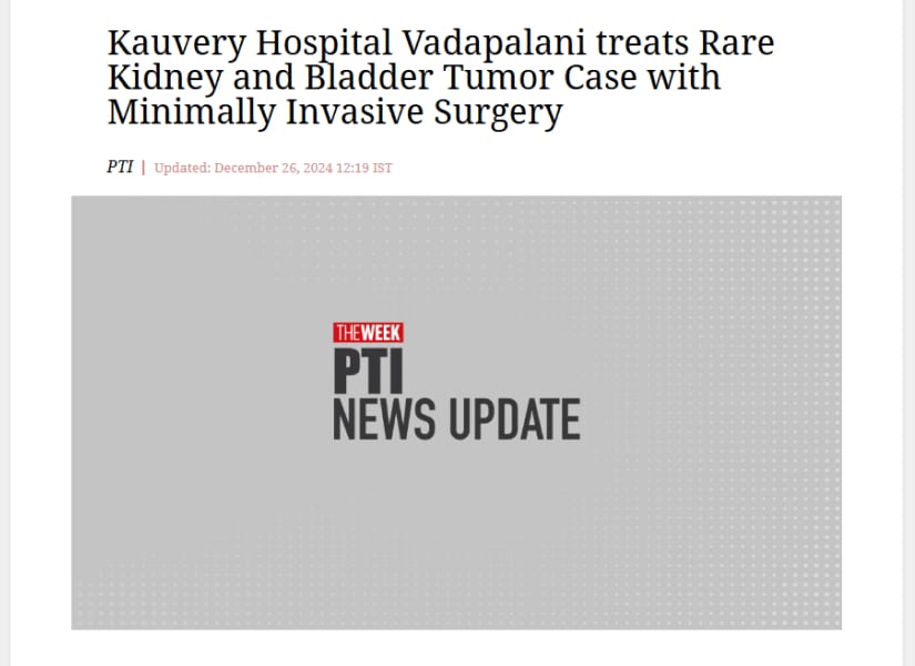 News article about Dr. Aarthy leading the rare kidney and bladder tumor case with minimally invasive surgery.