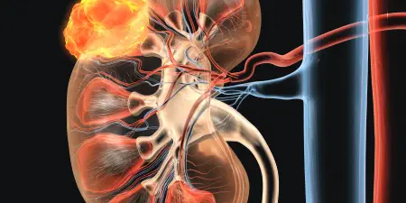 Image of a kidney showing localised kidney tumors.