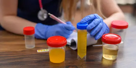 Urine samples collected for urine tests.