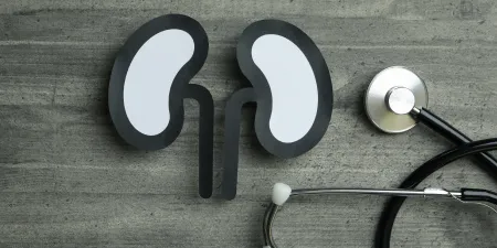 A pair of kidney models illustrate uroflowmetry.