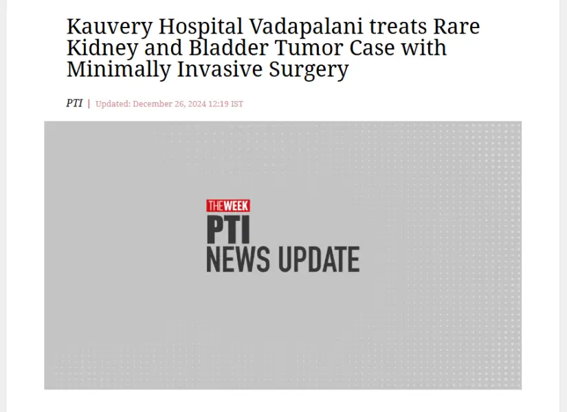 News article about Dr. Aarthy leading the rare kidney and bladder tumor case with minimally invasive surgery.