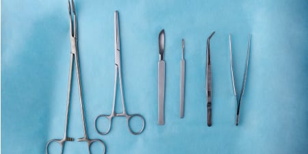 Tools used for a surgery are lined up.